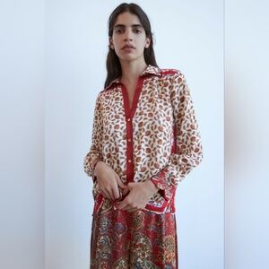 ZARA Red Floral Paisley Print Shirt Size M